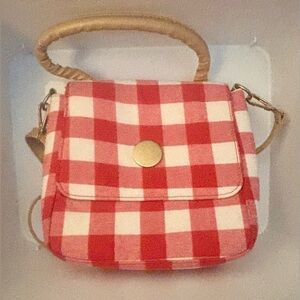 Women’s Red & White Gingham Print Mini Purse with Shoulder Strap